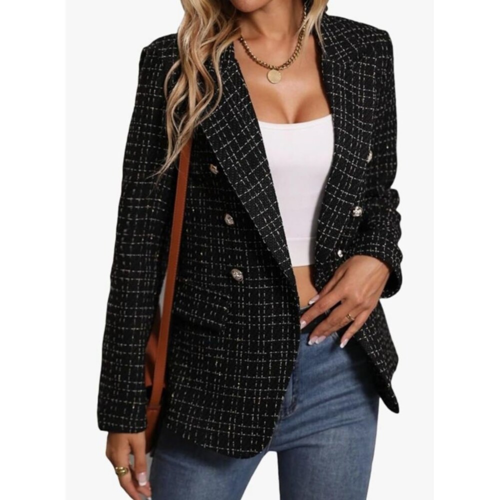 Mina Self Tweed Plaid Blazer Jacket Size S Business Casual Elegant Work Office